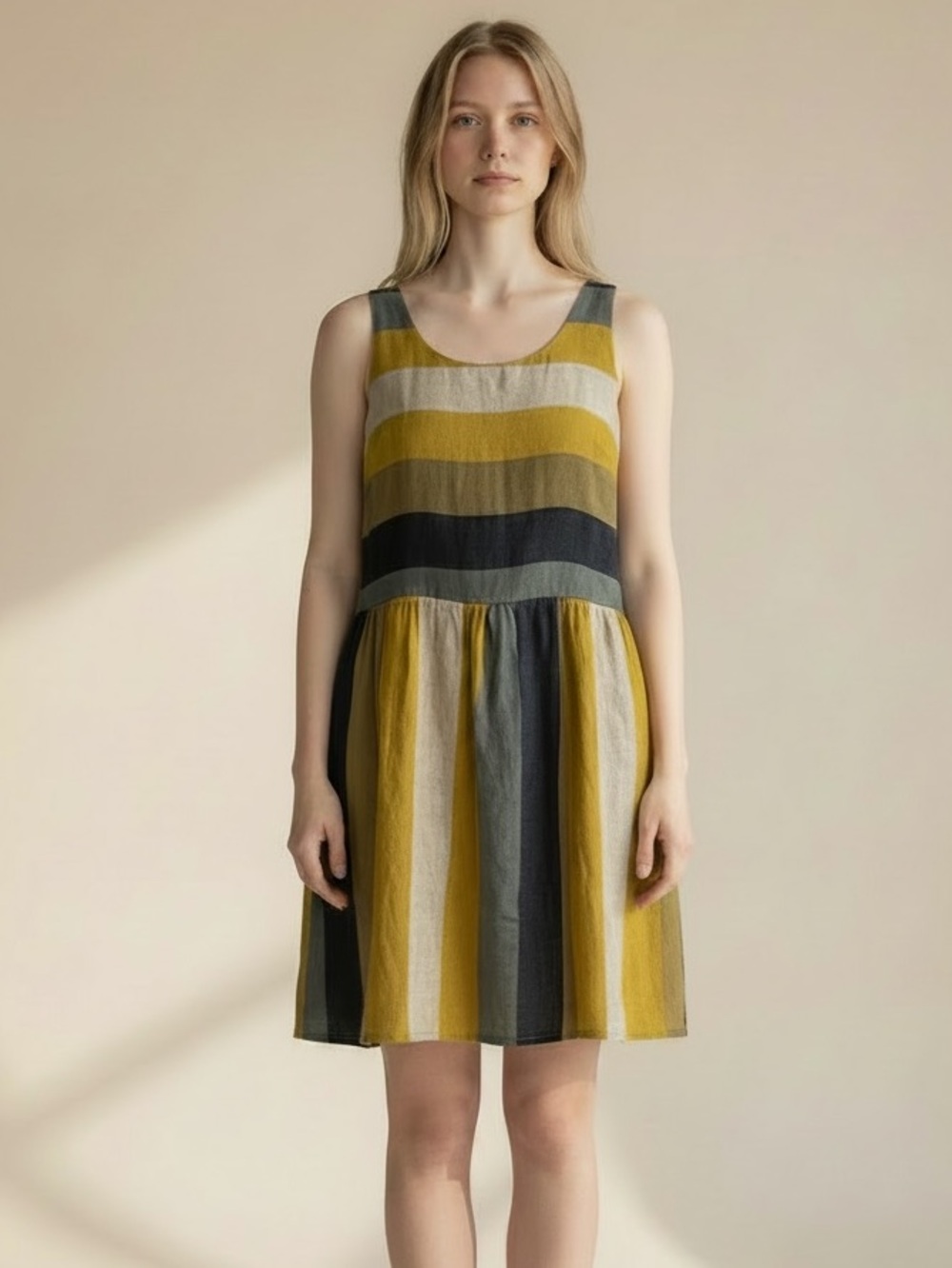 VIOLA BORGHI | Striped 100% Linen Dress Sz M